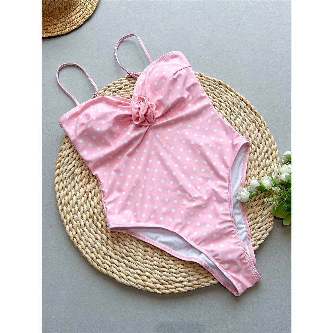 2026 Neuer 3D-Blumen-Punkte Scrunch-Butt Einteiliger Badeanzug Damen-Bademode mit hohem Beinausschnitt und Polsterung Badeanzug Schwimmanzug V6890 – Detail 7