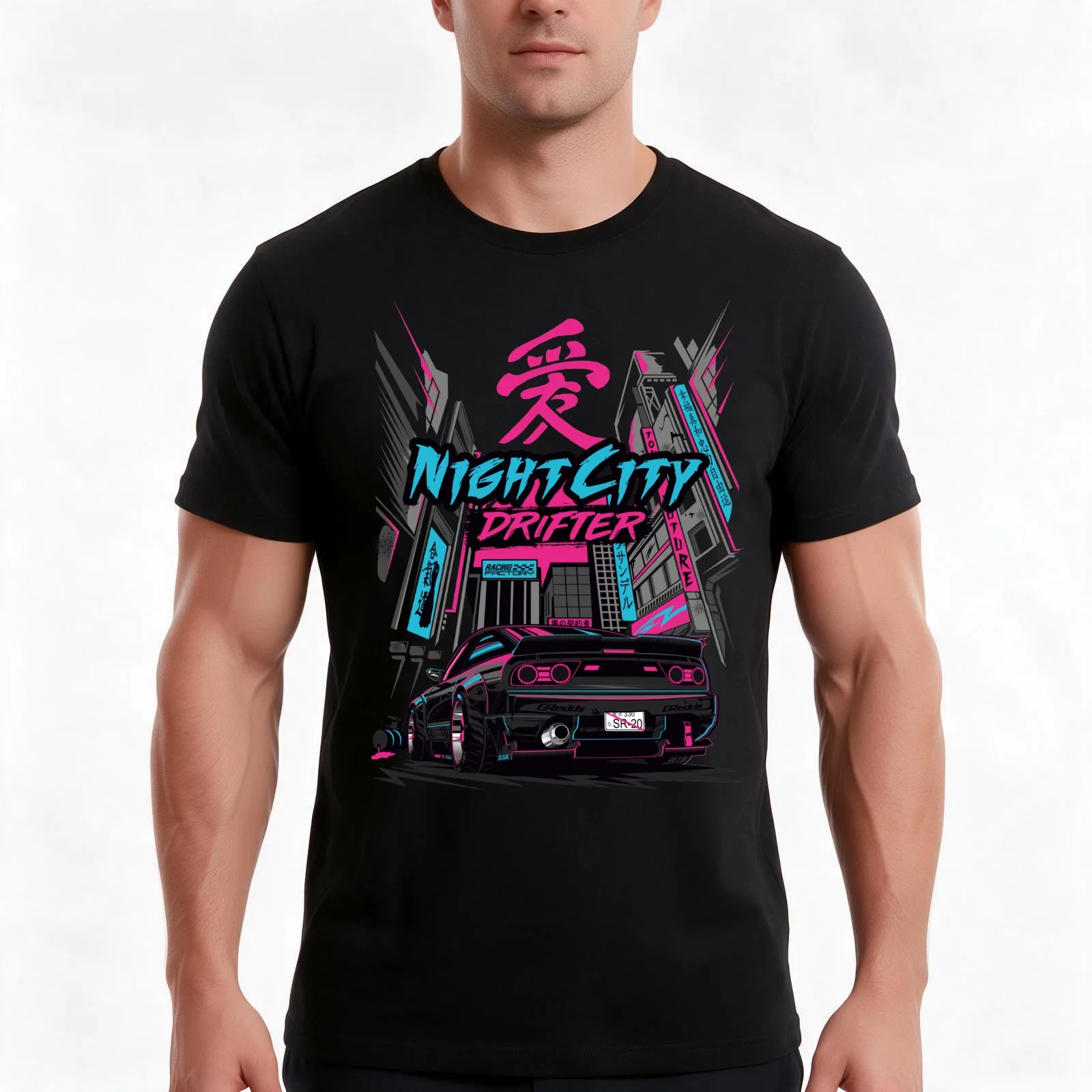 240sx - Night City Drifter T-Shirt Summer Casual Cotton Tee Oversized Streetwear Tops Vintage Graphic Print Unisex Men Women