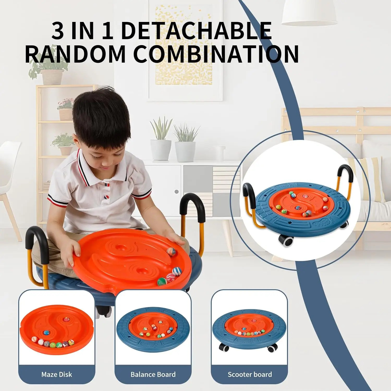 3-In-1 Kids Balance Scooter Board, Plastic, Colorful, Sensory Training, Physical Therapy
