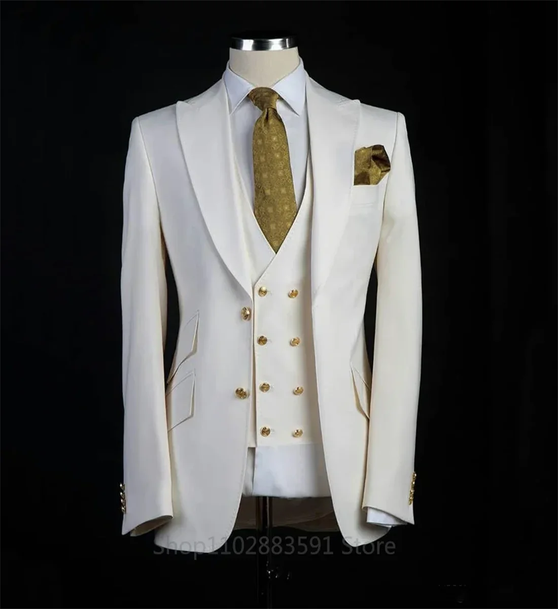 3 Pieces Jacket Sets Peak Lapel Purple Men Suit Double Breasted Vest Tuxedos for Wedding Groomsmen Suits Men (Blazer+Vest+Pant)