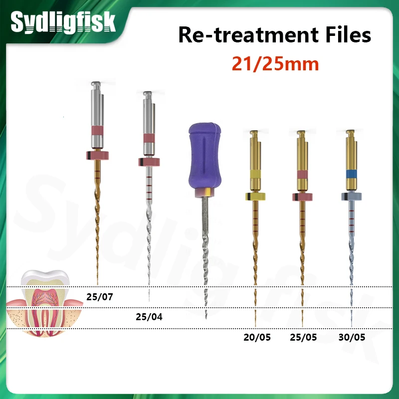 5Pcs Dental Retreatment Engine Root Canal Files NiTi Taper Needles Endodontic Treatment Rotary File Can Bend Dentist Instruments