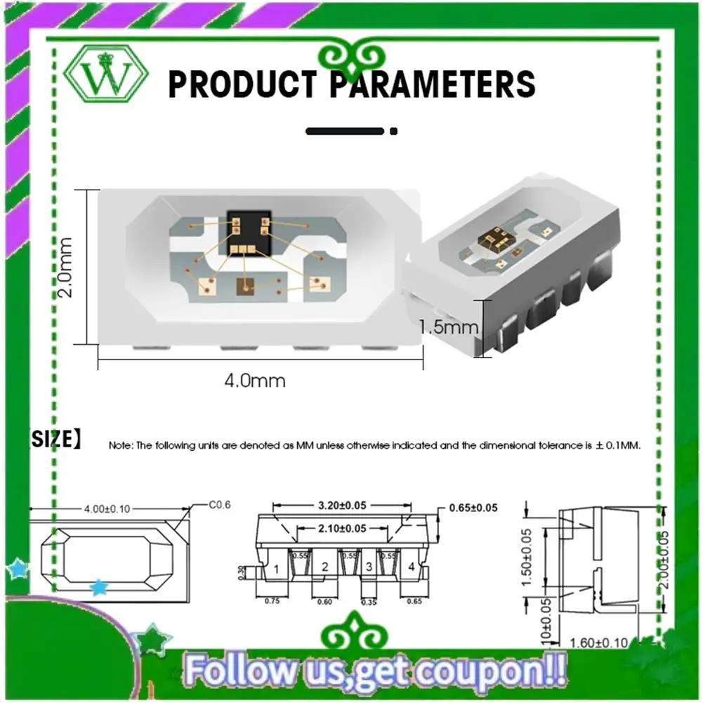 ABIK-100Pcs SK6812 SIDE-A SK6812 IC In LED Chip Side Lighting SMD 4020 RGB For Strip Display Screen Individually Addressable