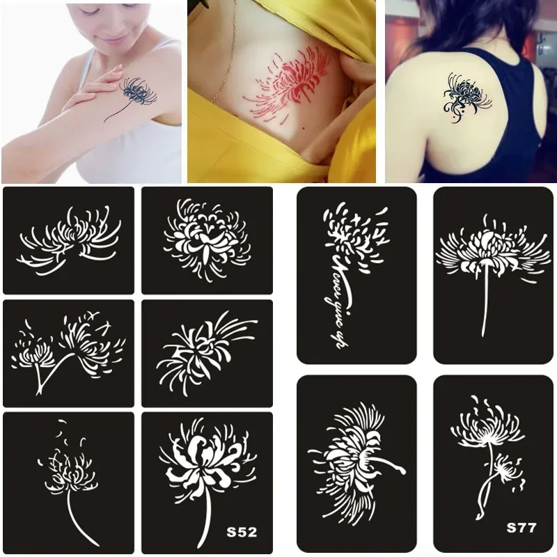 Modelo de estênceis de tatuagem de airbrush flor borboleta henna estêncil reutilizável para meninas glitter tatoo estêncil