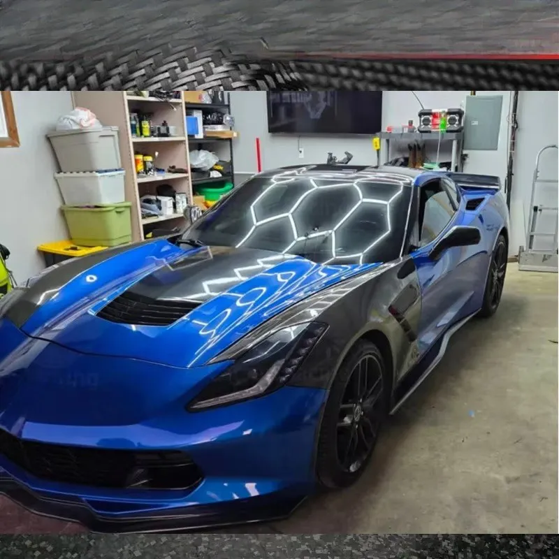 New Corvette C7 OEM Style Wet Carbon Fiber Front Fender Spoiler with Forge Carbon Fiber Fenders 2013-