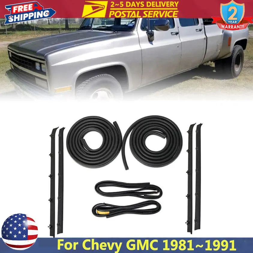 

8PC Car Seal Strip For Chevy GMC 1981~1991 C10 K10 Truck Front Door Window Run Sweep Felts Weatherstrip Seals Kit Set Waterproof