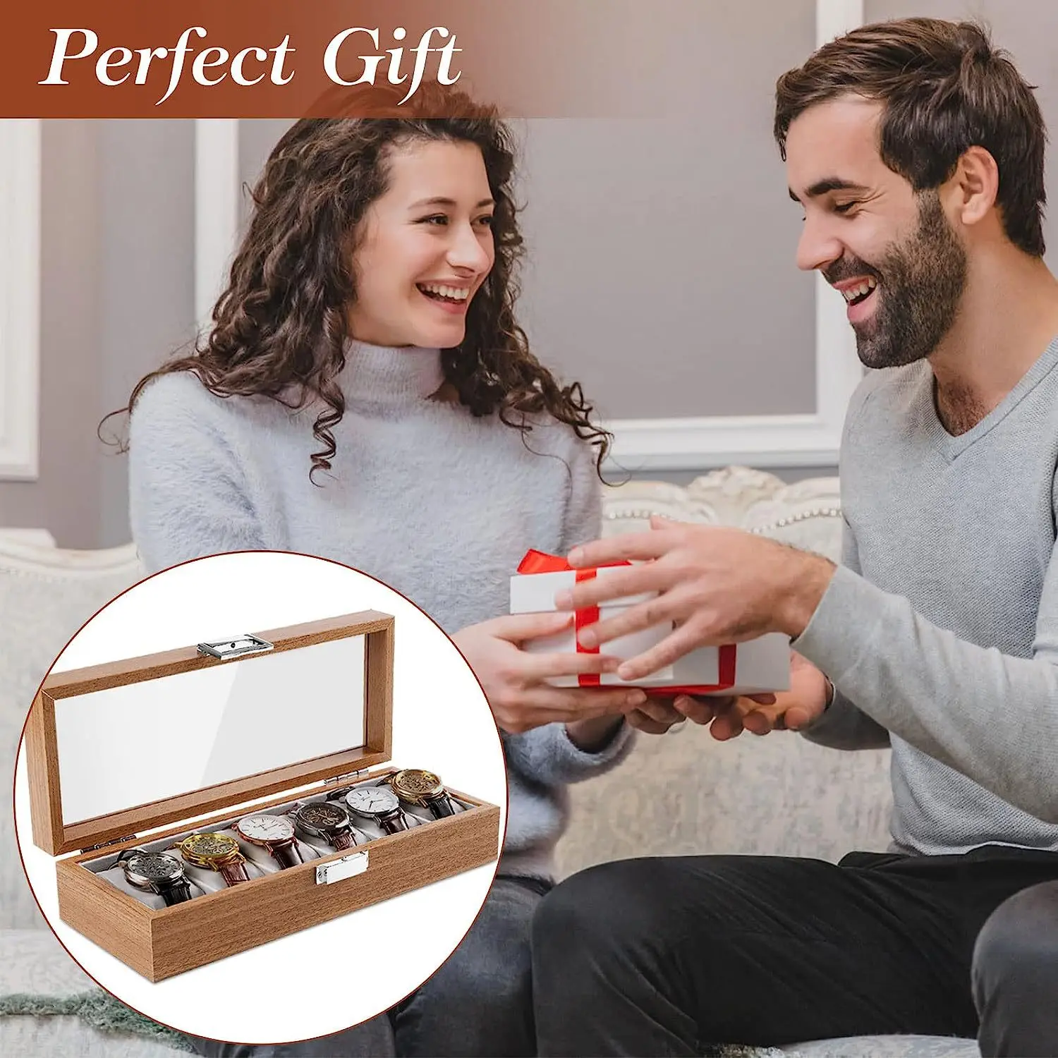 DELESYS New Fashionable Wooden Chinese-Style Bamboo Watch Box 6 Positions Watch Storage Case With Lock