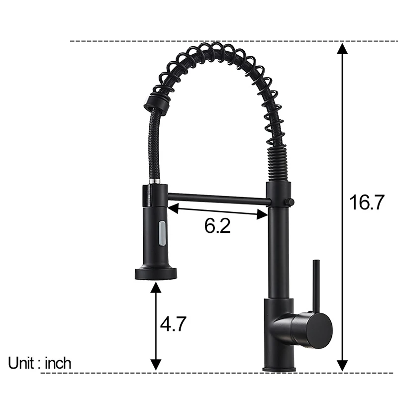 ROVOGO Black Spring Kitchen Faucets with Pull Down Sprayer,Commercial Single Handle Single Lever Kitchen Sink Faucet Solid Brass