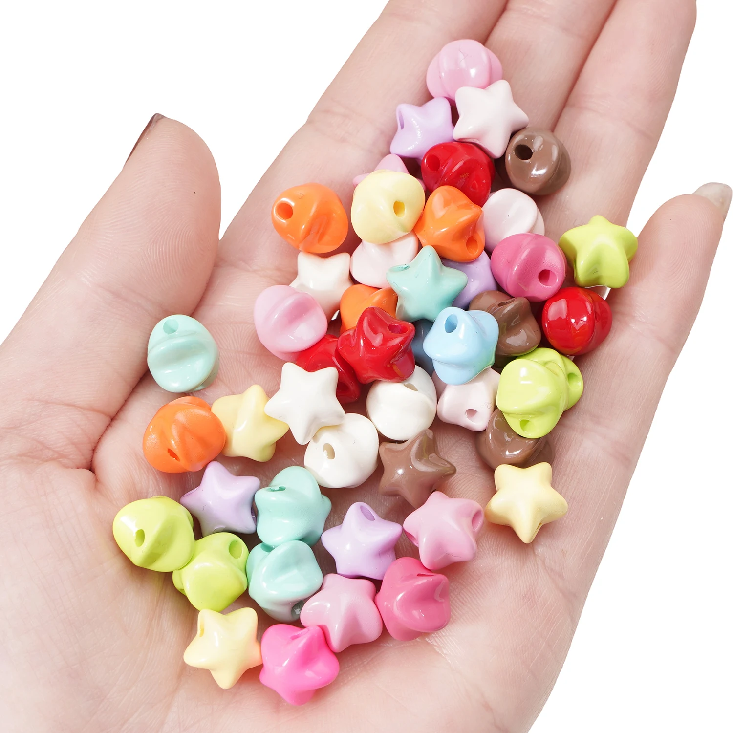 5-10Pcs Cute Acrylic Fat Star Beads 11mm Colorful Loose Spacer Beads For Jewelry Making Crafts DIY Bracelet Necklace Accessories