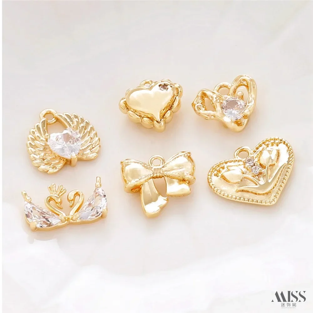 

14K Gold-plated Zircon Wings, Love Butterfly Bow, Swan Pendant, DIY Handmade Bracelet, Necklace, Earring Accessories
