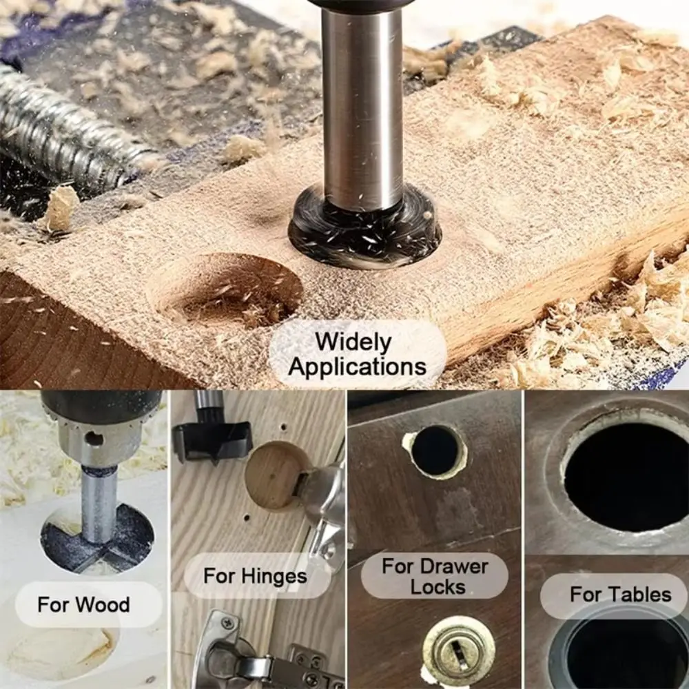 

3 Flutes Hinge Hole Opener 35mm Hex Wood Auger Cutter Carbide Tip Professional Adjustable Limit Woodworking Drill Bit Aircraft