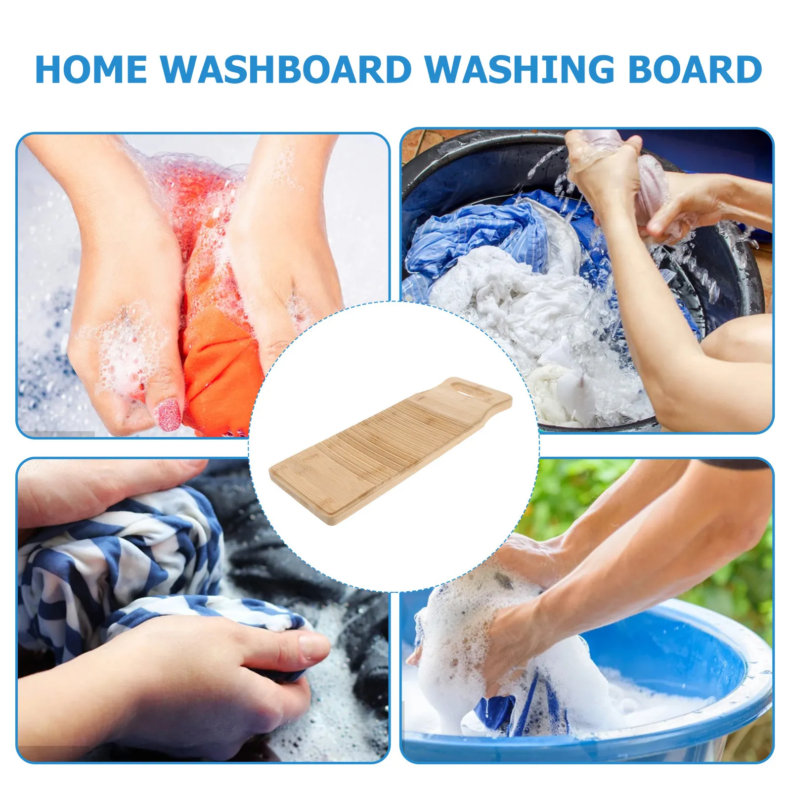 

Bamboo Wood Non-Slip Laundry Board for Home Use Easy Hand Washing Scrubbing Surface Ideal for Kids Clothes Underwear Cleaning