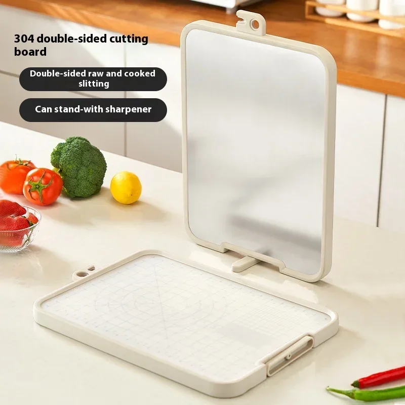 

2025 New 304 Stainless Steel Cutting Board with Knife Sharpener, Double-sided Usable Kitchen Cutting Board, Chopping Board