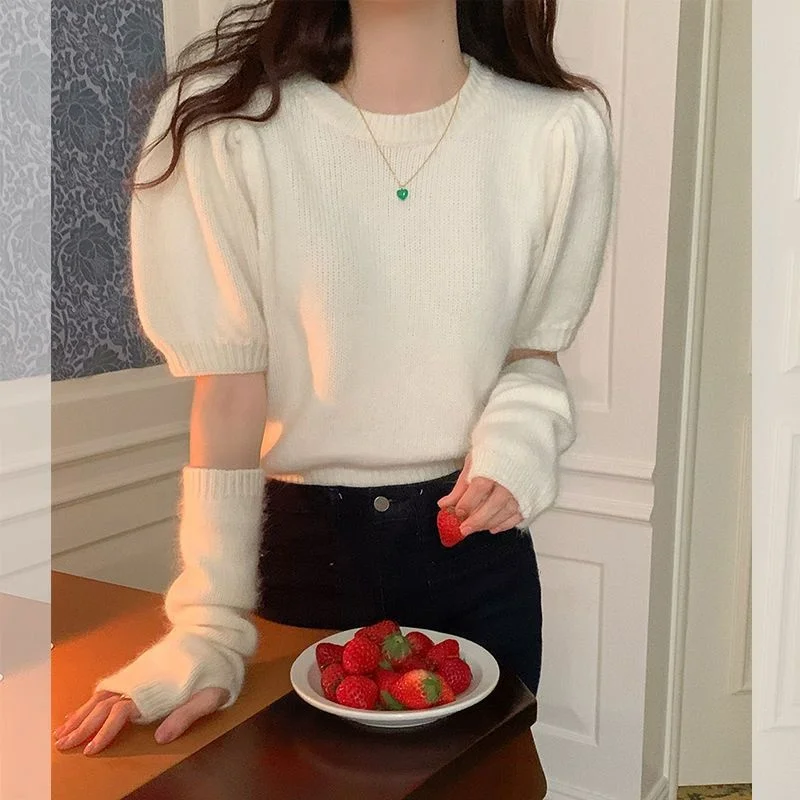 

Detachable Sleeve Knitted Sweater Pullovers Aesthetic Autumn-Winter Double-Breasted Cardigans Lapels Longline Waistcoats Style