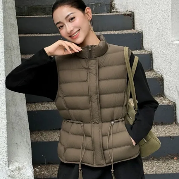 2026 Autumn and Winter Women's Down Vest Windproof Standing Collar Waist Cinched Vest