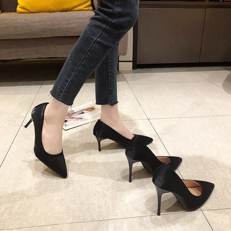 Shoes Women Pumps Fashion High Heels Shoes Black White  Women Wedding Shoes Ladies Stiletto Female Heels 7-10cm