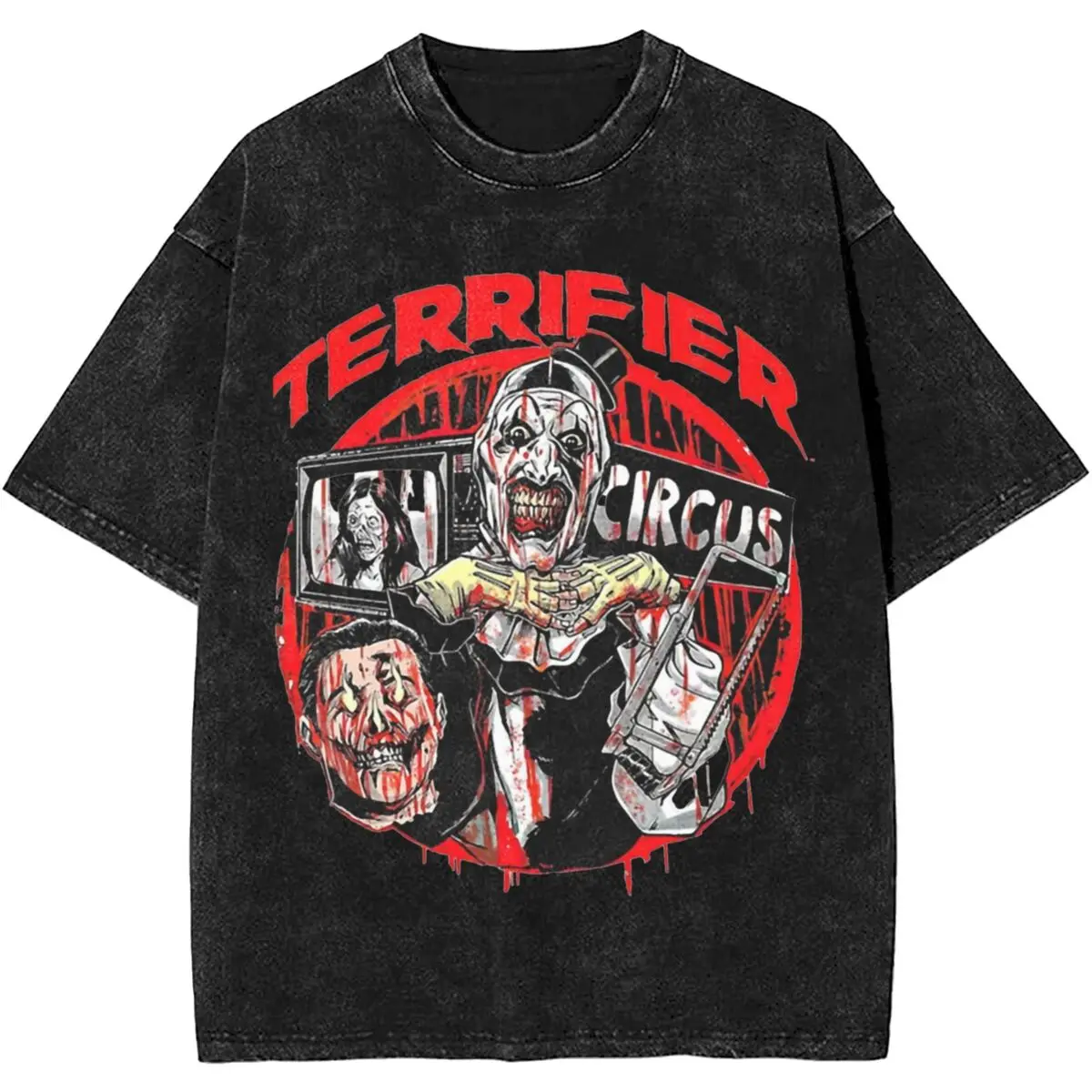 Terrifier 2 Horror Movie Washed Shirts Streetwear Men Women Scary Halloween Vintage Tee Shirt 100% Cotton Hiphop Style