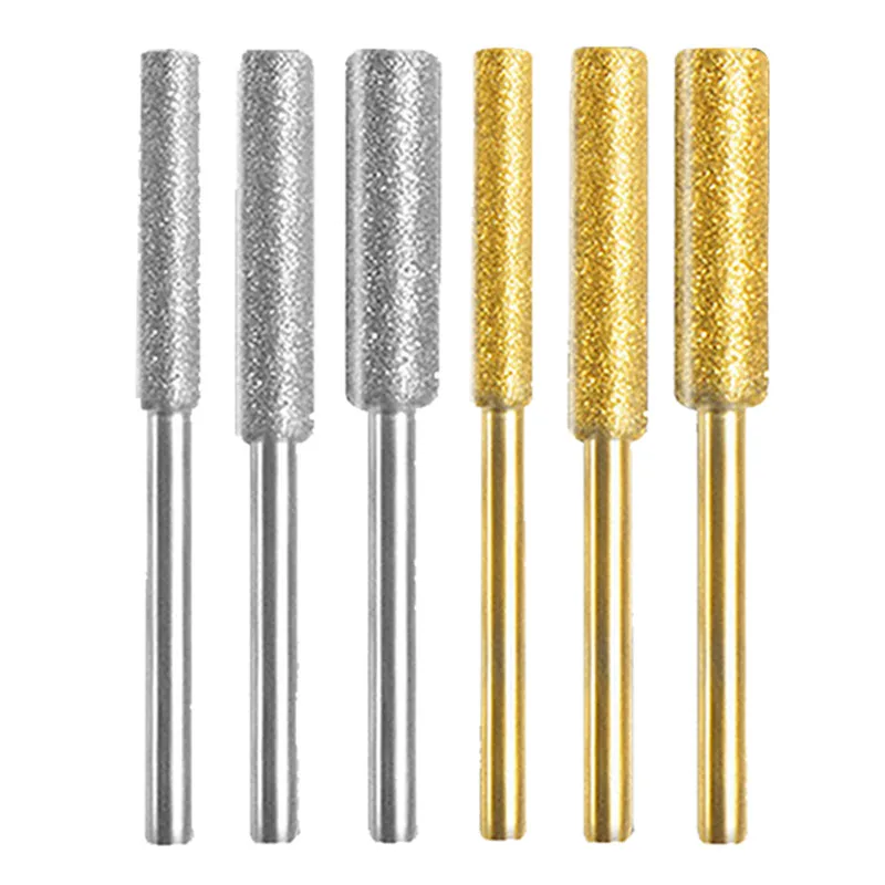 3Pcs Diamond Coated Cylindrical Burr 4/4.8/5.5mm Chainsaw Sharpener Stone File Chain Saw Sharpening Carving Grinding Tools