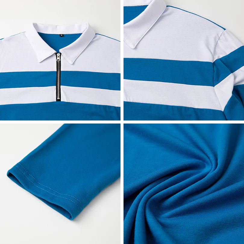 Men's Long Sleeve Striped Polo Shirts 1/4 Zip Cotton Patchwork Collared Shirt Casual Fashion Pullover Slim Fit Golf Shirt image 6