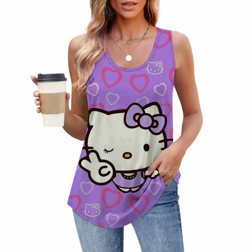 

Summer Hello Kitty 3D Print Tank Tops Women Streetwear Oversized U-Neck Vest Off Shoulder Sleeveless Woman Camisole