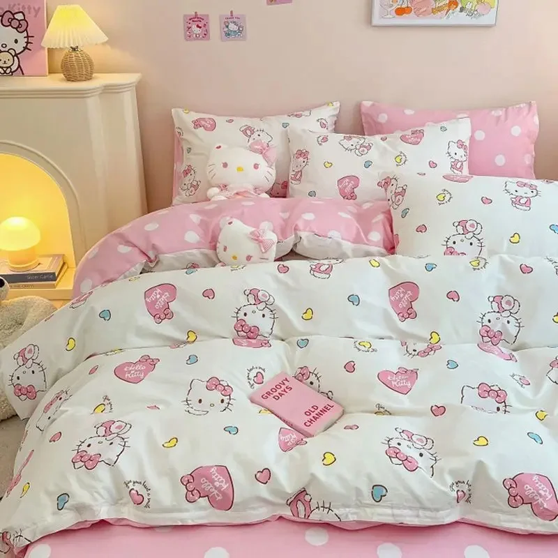 

Kawaii Anime Cartoon Hello Kitty Duvet Cover Pink Bedding Quilt Cover Student Bedding Soft Lightweight for Bedroom Decoration