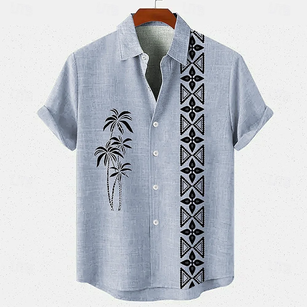 Summer fashion men\'s Hawaiian shirt short sleeve button coconut tree print casual beach aloha shirt plus size comfortable