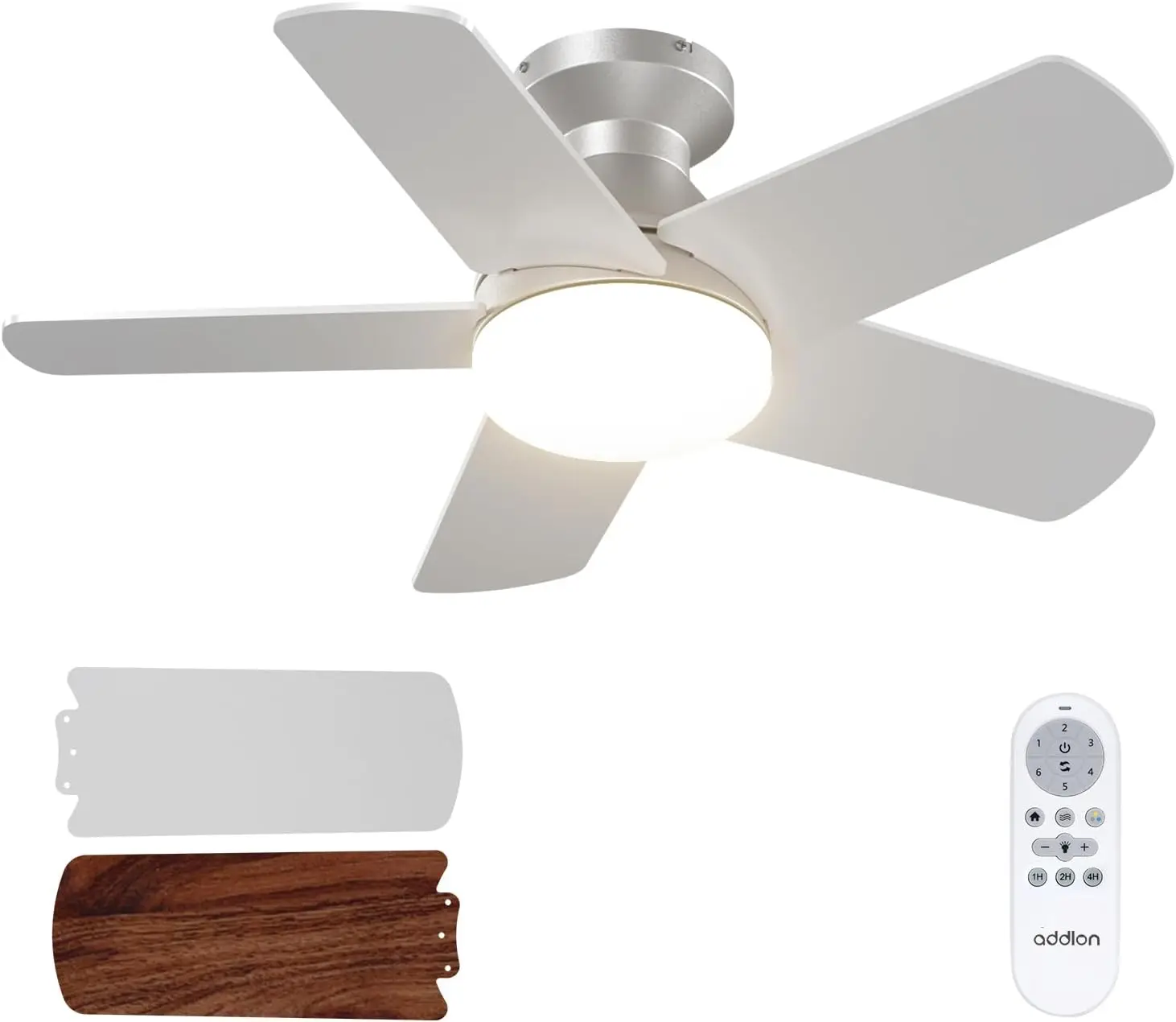 

32 Inch Low Profile Ceiling Fan with Light and Remote, Silver Flush Mount, Reversible, Dimmable, 3CCT, Quiet Small Fan for Bedroom Indoor/Outdoor Use