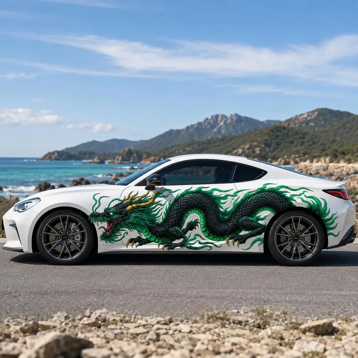 2PCS Emerald Green Dragon Car Side Decals, Waterproof UV Resistant Vinyl Stickers for Cars Trucks SUV, Eastern Dragon
