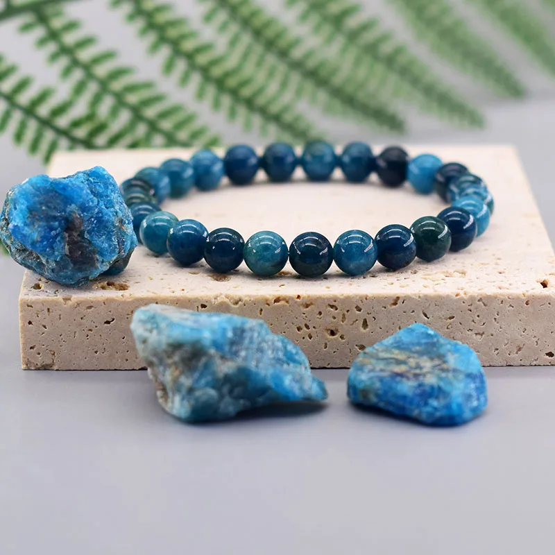 Braccialetti originali con perline di apatite blu Reiki Uomo Donna Pietra naturale La circolazione sanguigna stimola l'emusiasmo Gioielli sanitari