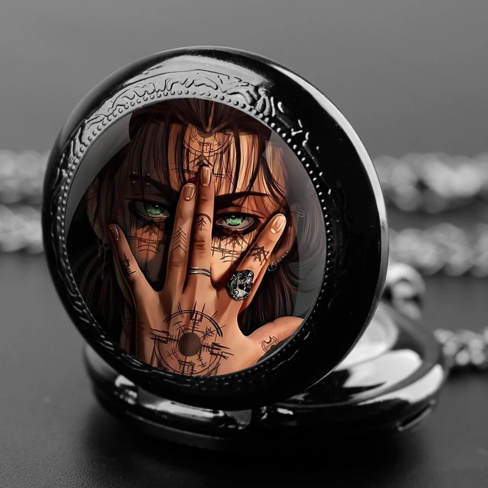 Tattoo Girl Design Glass Dome Quartz Pocket Watch With Durable Chain Arabic Numeral Dial For Men And Women Creative Gifts