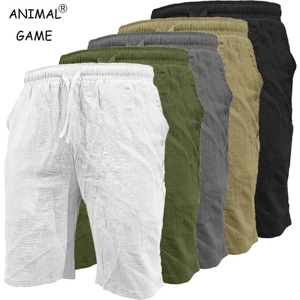 Summer Cotton Linen Lightweight Short Pants Elastic Waist Solid Color Shorts Men Jogging Sport Short Homme Beach Sweatwear