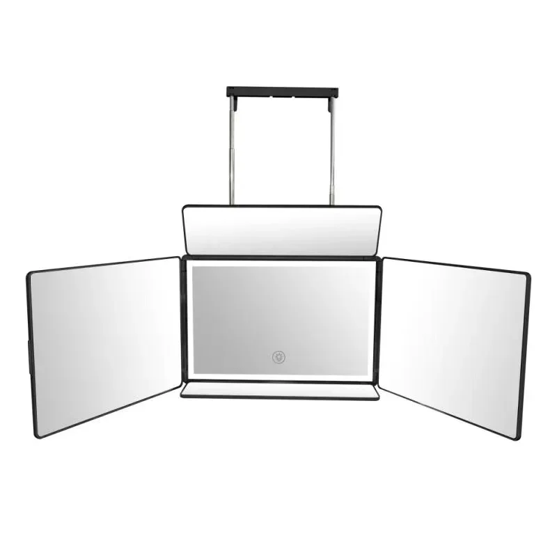 Espelho de maquiagem dobrável de parede de 5 vias com luz LED Espelho cosmético de corte de cabelo automático, espelho de maquiagem para corte automático