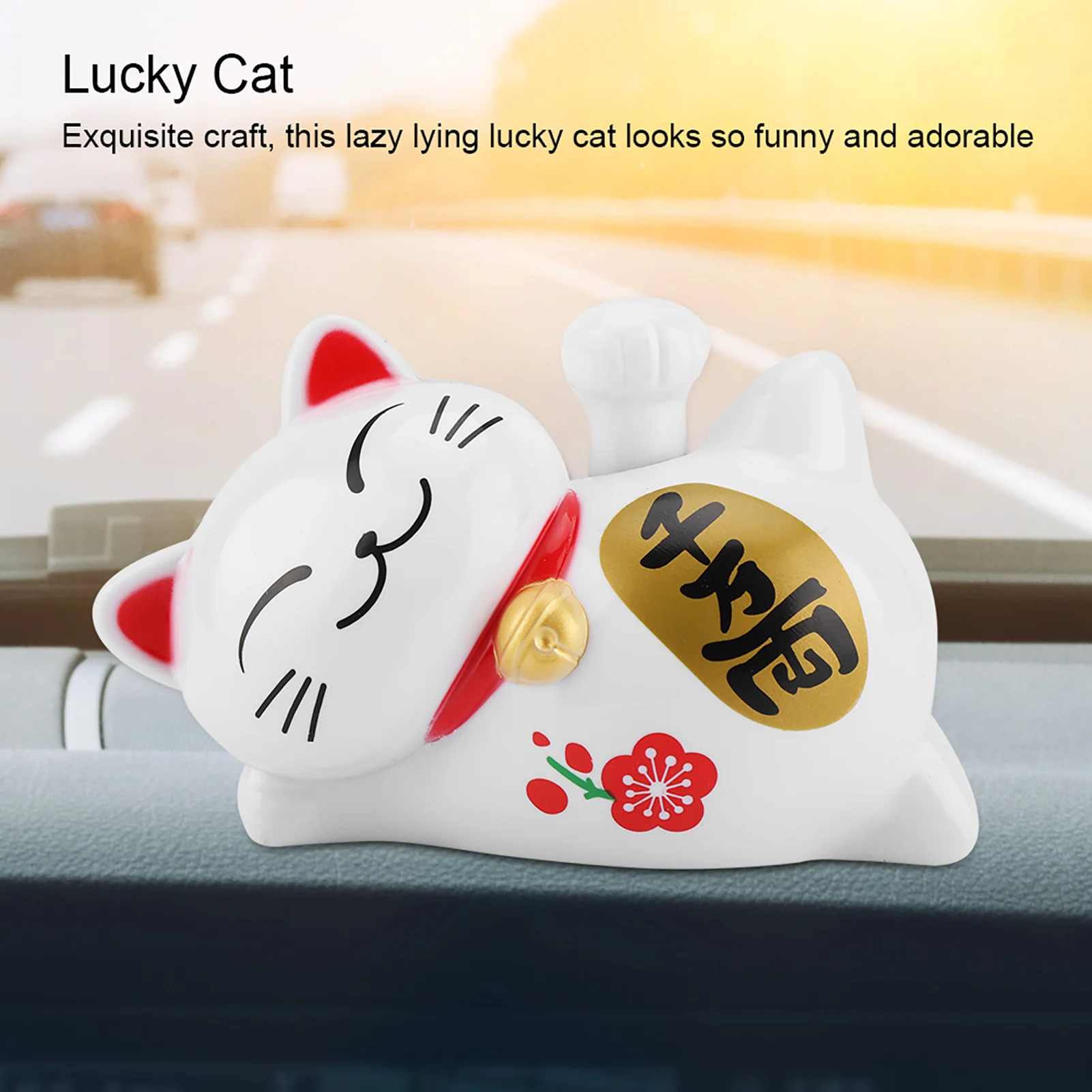 Beckoning Cat Solar Lucky Cat Solar Powered Adorable Lazy Lying Waving Beckoning Fortune Lucky Cat Car Accessories Welcoming Cat