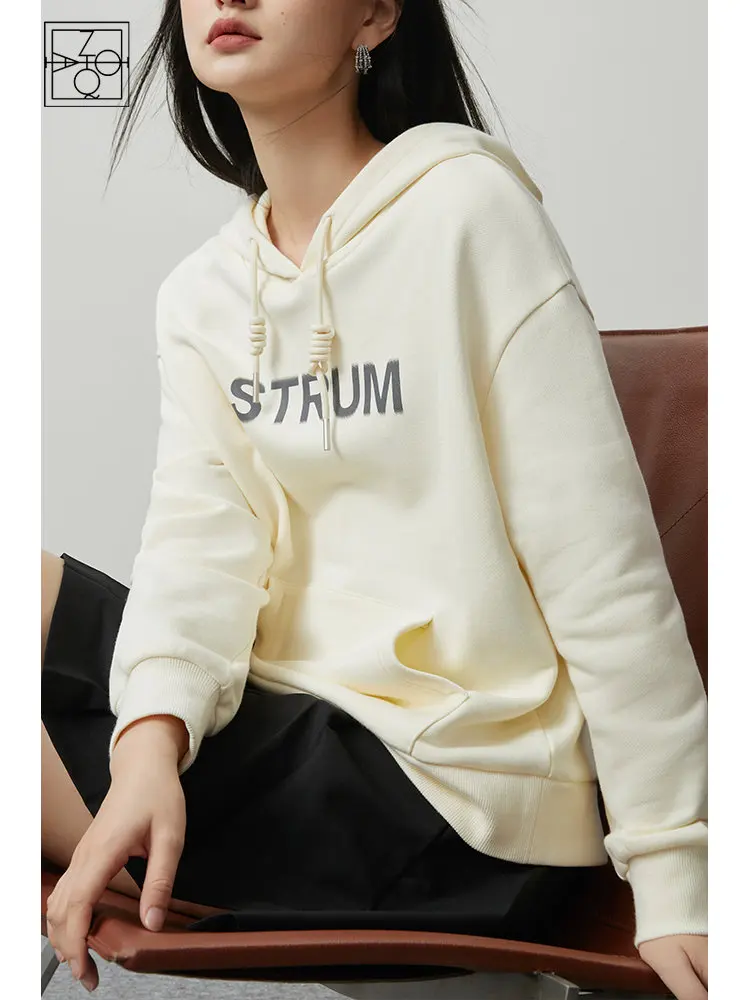 ZIQIAO American-style Hooded Sweater Women 2022 Autumn Winter new Cozy Wind Alphabet Chic Top Niche Sense Female Pullover