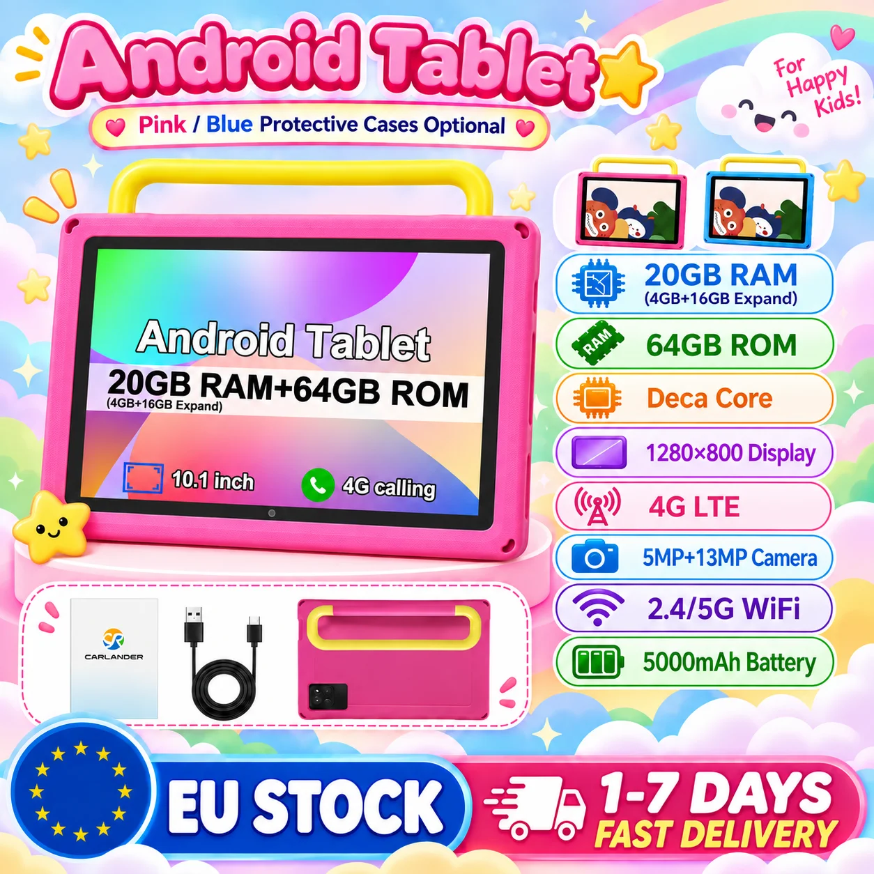 KOOMDIGI, tableta Android 13 de 10,1 pulgadas, 20 GB de RAM (4 GB + 16 GB de expansión), 64 GB de ROM, procesador Deca Core, conectividad
