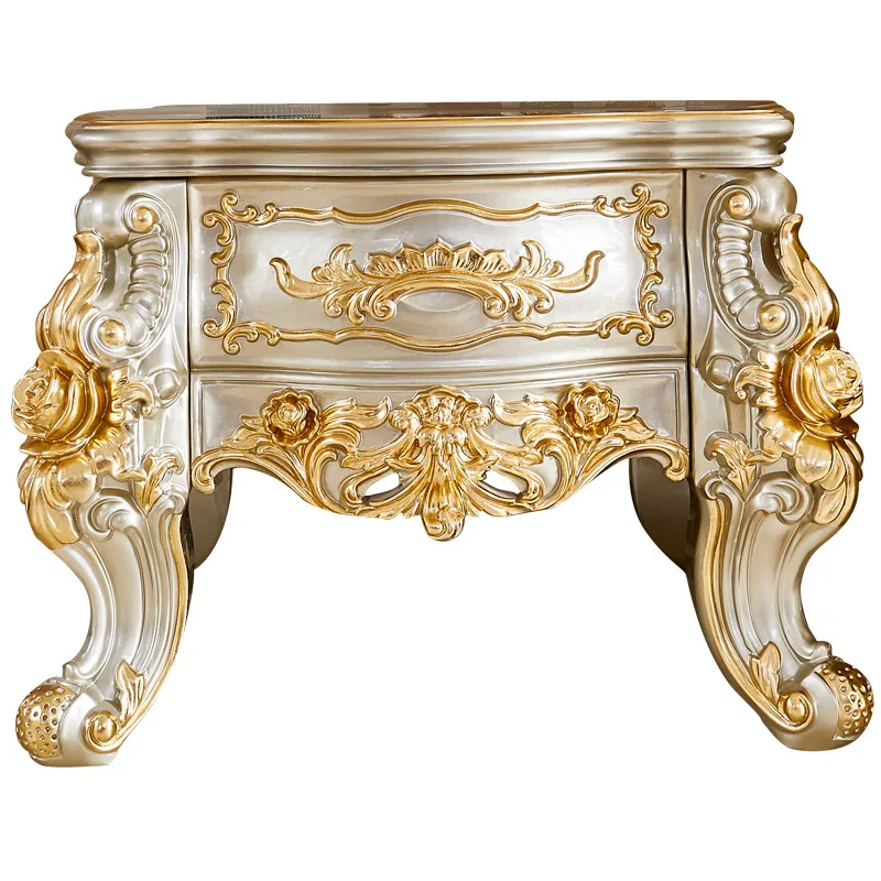 

American villa living room solid wood corner sofa side table gold European style square room side cabinet