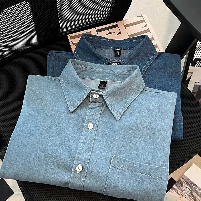 

Long Sleeve Denim Shirt Women's Korean Loose Versatile Washed Jacket Men's Thin Coats Spring Autumn Casual Cowboy Shirts
