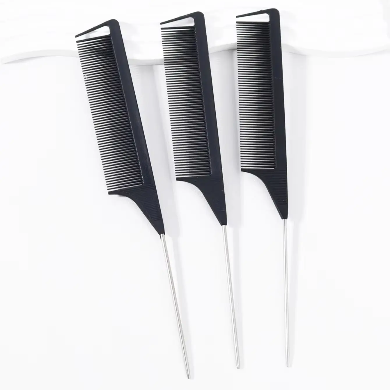 3pcs professional steel needle pointed tail comb set, anti-static dense toothed split zone comb, special for real hair wigs