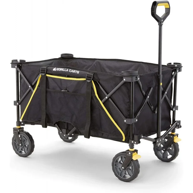 Foldable Wagon, Heavy Duty Collapsible Cart with Wheels, Cu Ft, Black