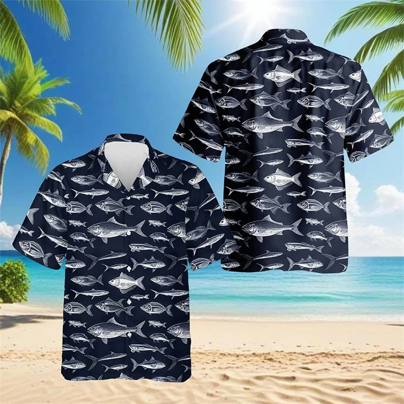 

3d Beach Fish Print Hawaiian Shirts 2025 Men's Shirt Summer Daily Casual Loose Short Sleeve For Men Loose Oversized Clothing Top