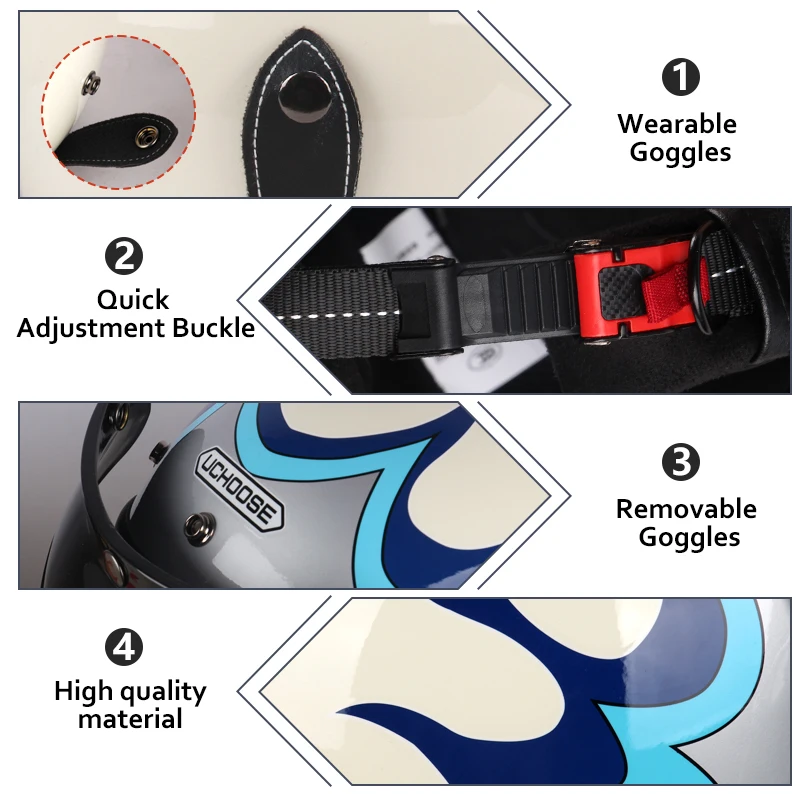 Casco de motocicleta clásico, abierto, Vintage, estilo alemán, cuatro estaciones, 3/4