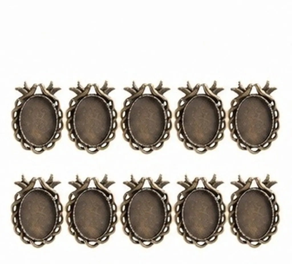 50Pcs Unique Oval Pendant Trays Elegant Alloy Frame Glass Insert for DIY Jewelry Making Custom Pendants Vintage Style Gifts