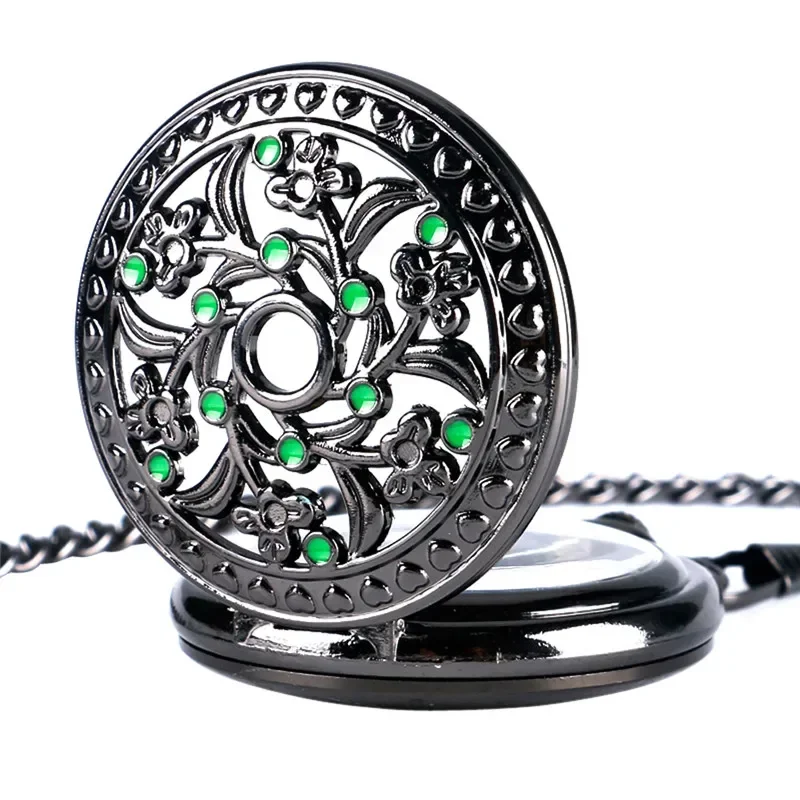 Steampunk Hollow Out Flower Case Men Women Skeleton Clock Handwind Mechanical Pocket Watch Arabic Number Dial Pendant Chain Gift
