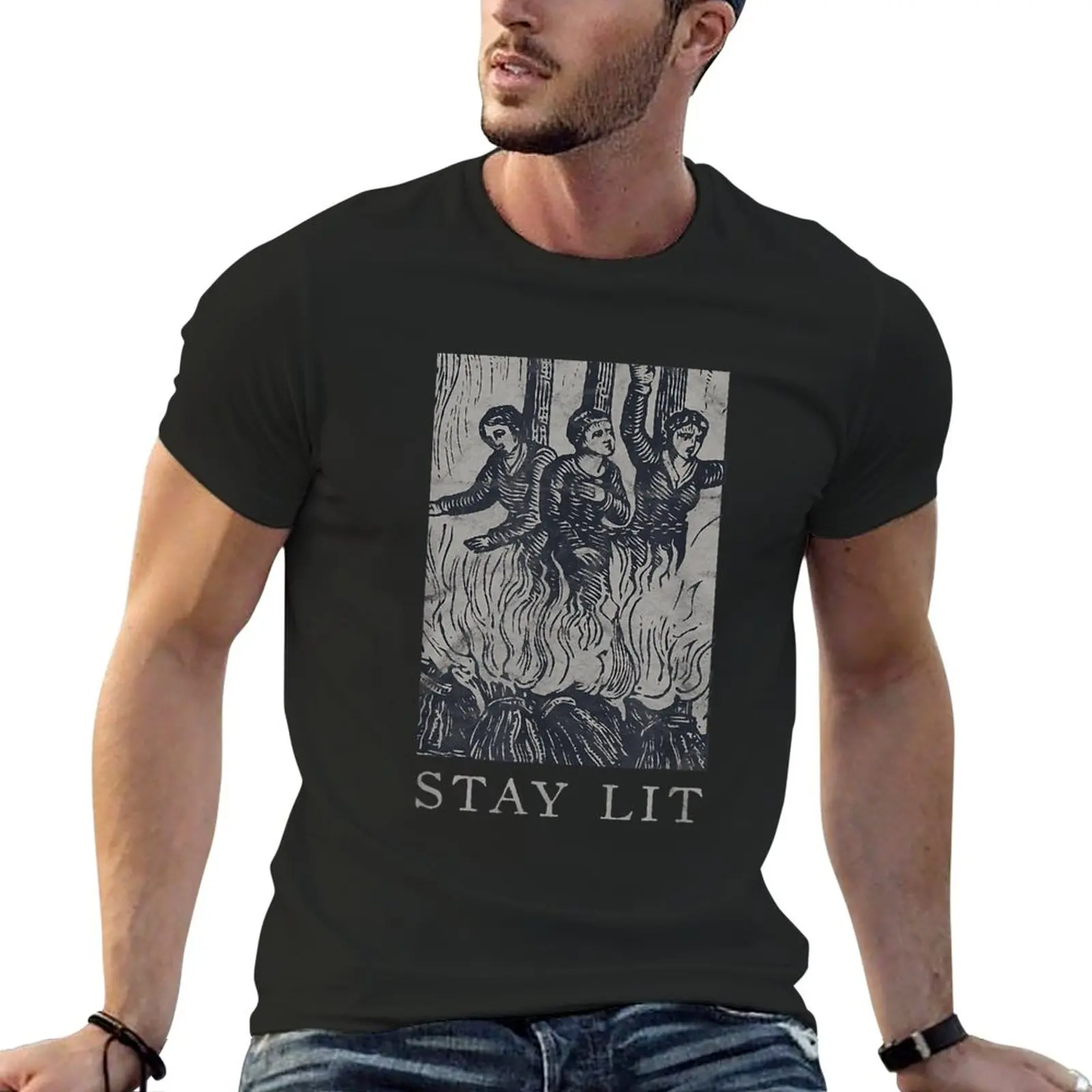 New Occult Stay Lit Satan Devil Hell Unholys T-Shirt t shirt man summer top boys animal print shirt Men's t-shirts