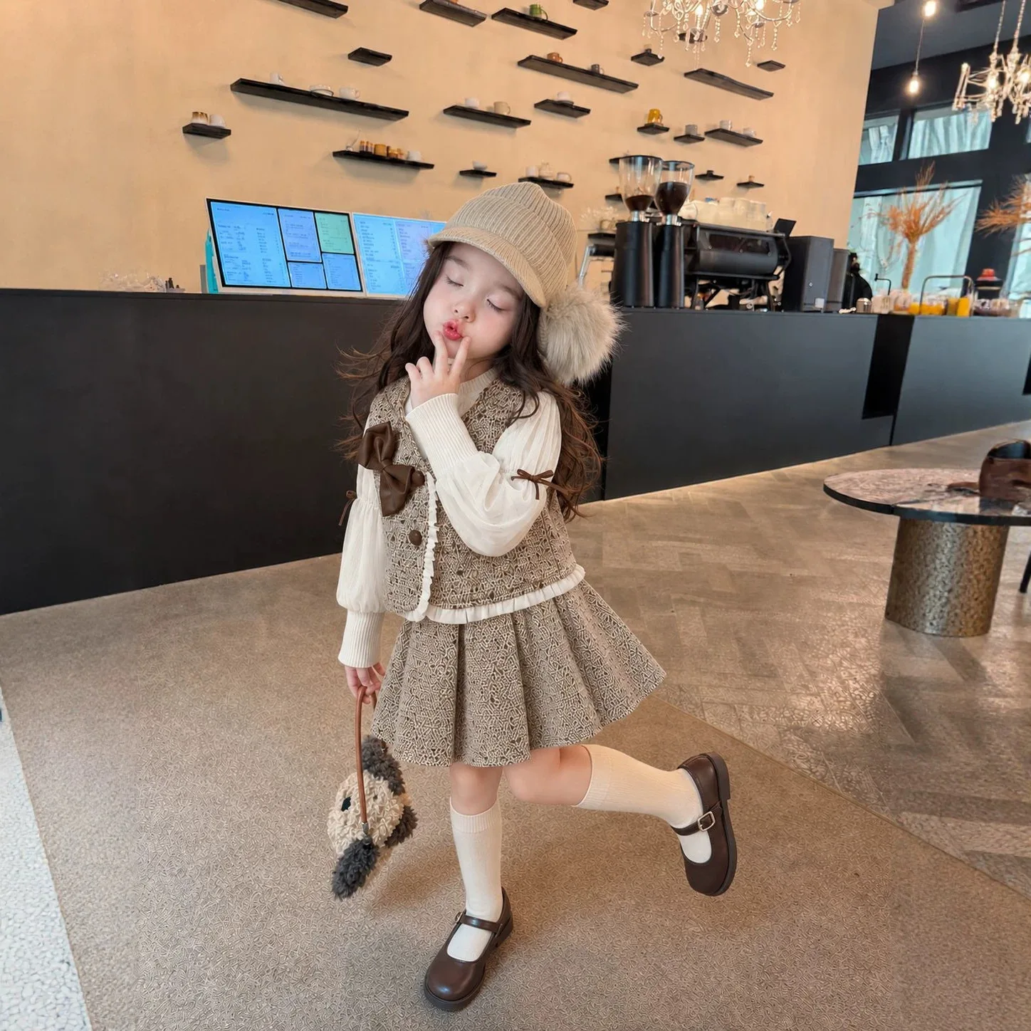 2026 Girls Elegant Bow Knot Vest Skirt Set 2026 Fall Baby Girl Fashion Sweet Outfit Skirt Two Piece Set