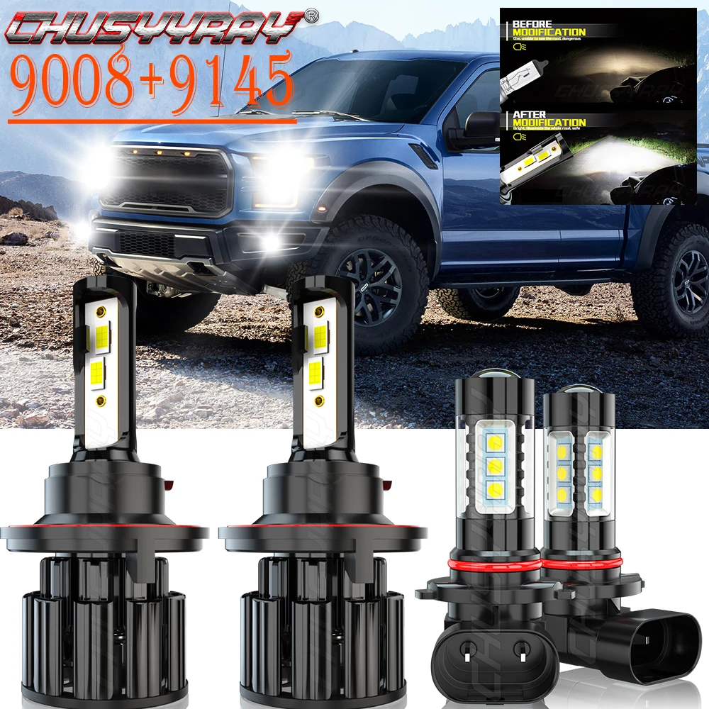 

CHUSYYRAY Compatible For 2005 2006-2014 Ford F150 6000K LED Headlight High Low Fog Light Bulbs Combo 4x Car accsesories luzes