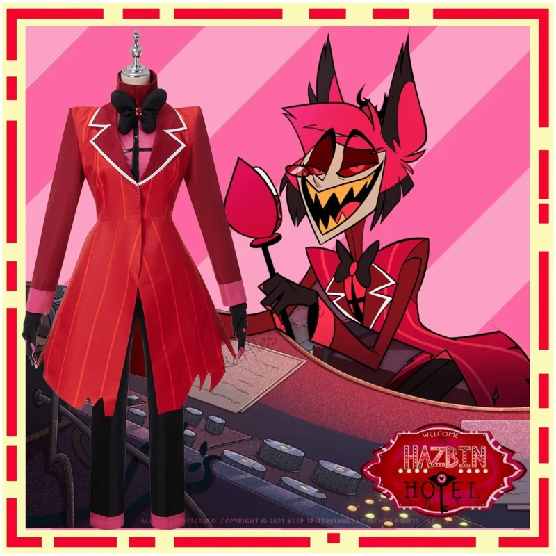 Anime Hazbin Helluva Alastor Cosplay Costume pour hommes et femmes, perruque d'hôtel, uniforme de fête, tenue d'Halloween trempée, uniformes, manteau, dessin animé