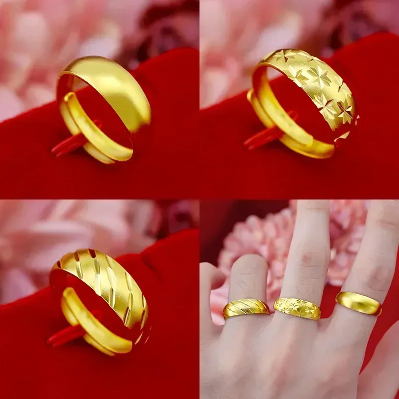 Eldorado Gold  9999 Real Gold 24K Gold Version Ancient Classic Retro Gypsy Ring Fashion Printing Sandblasting Meteor Shower Men'