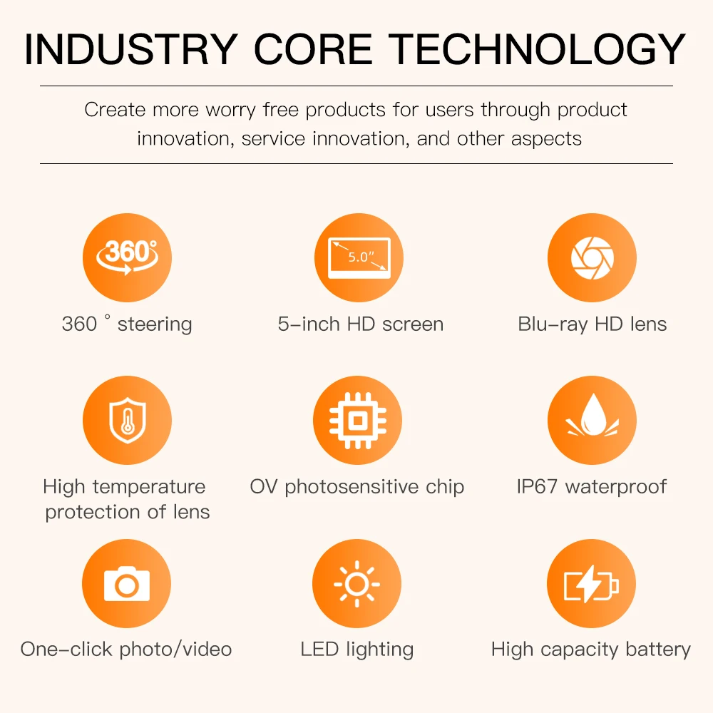 1080 HD 360° Steering Industrial Endoscope with Light 3.9 6.3mm 5