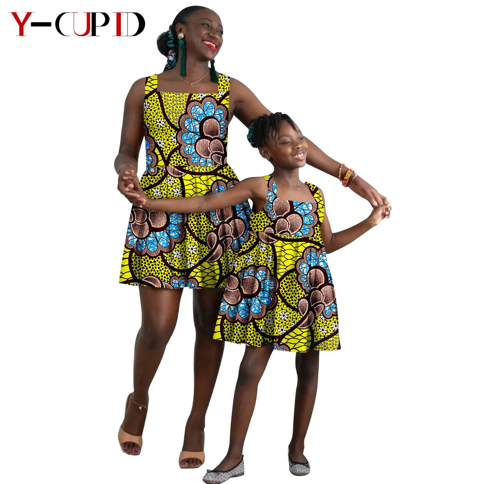 African Print Dresses for Women and Girls Dashiki Mother Outfits Matching Daughter Clothes Summer Cotton Ankara Dresses 24F010