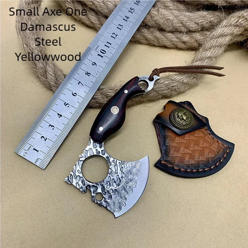 

New Outdoor Multi Functional Mini Redwood Handle Axe Convenient Camping Classic Damascus Handmade Hammer Forging EDC Tool